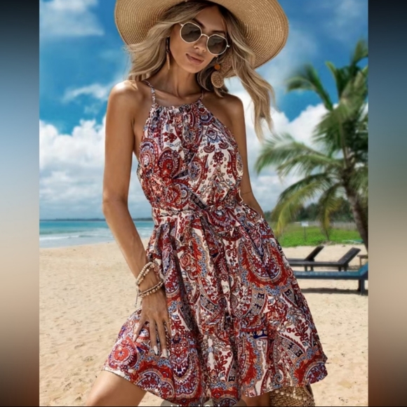 Boho Floral Random Print Dress. NWOT. Size Large. - Picture 1 of 5